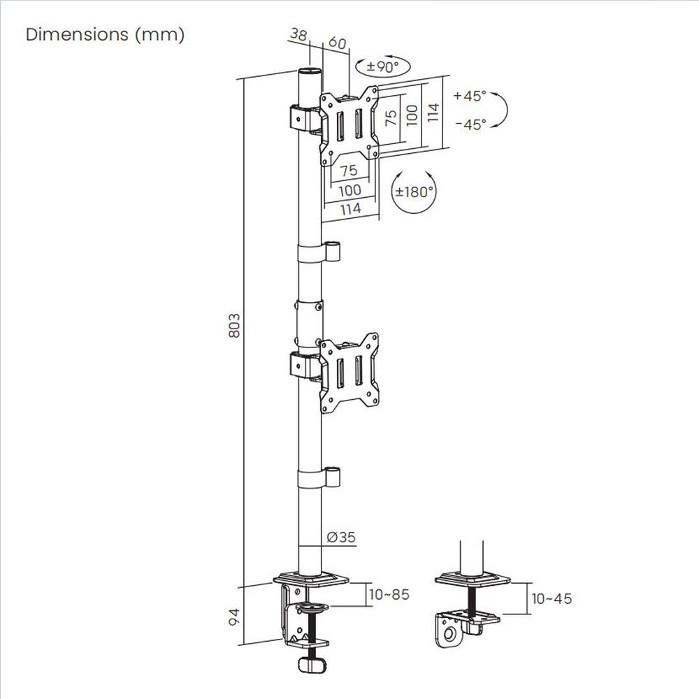Brazo Articulado Vertical Para 2 Monitores 17"~32" 20kg Brasforma Bm725 image number 3.0