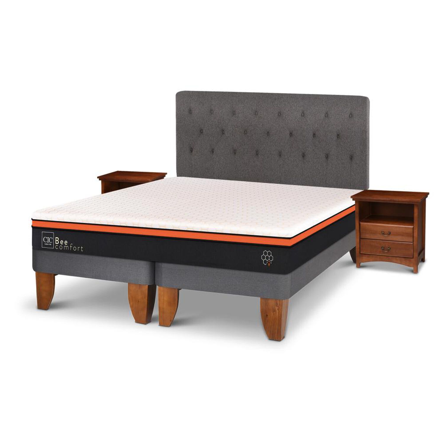 Cama Europea Cic Bee Comfort / King / Base Dividida + Set De Maderas image number 1.0