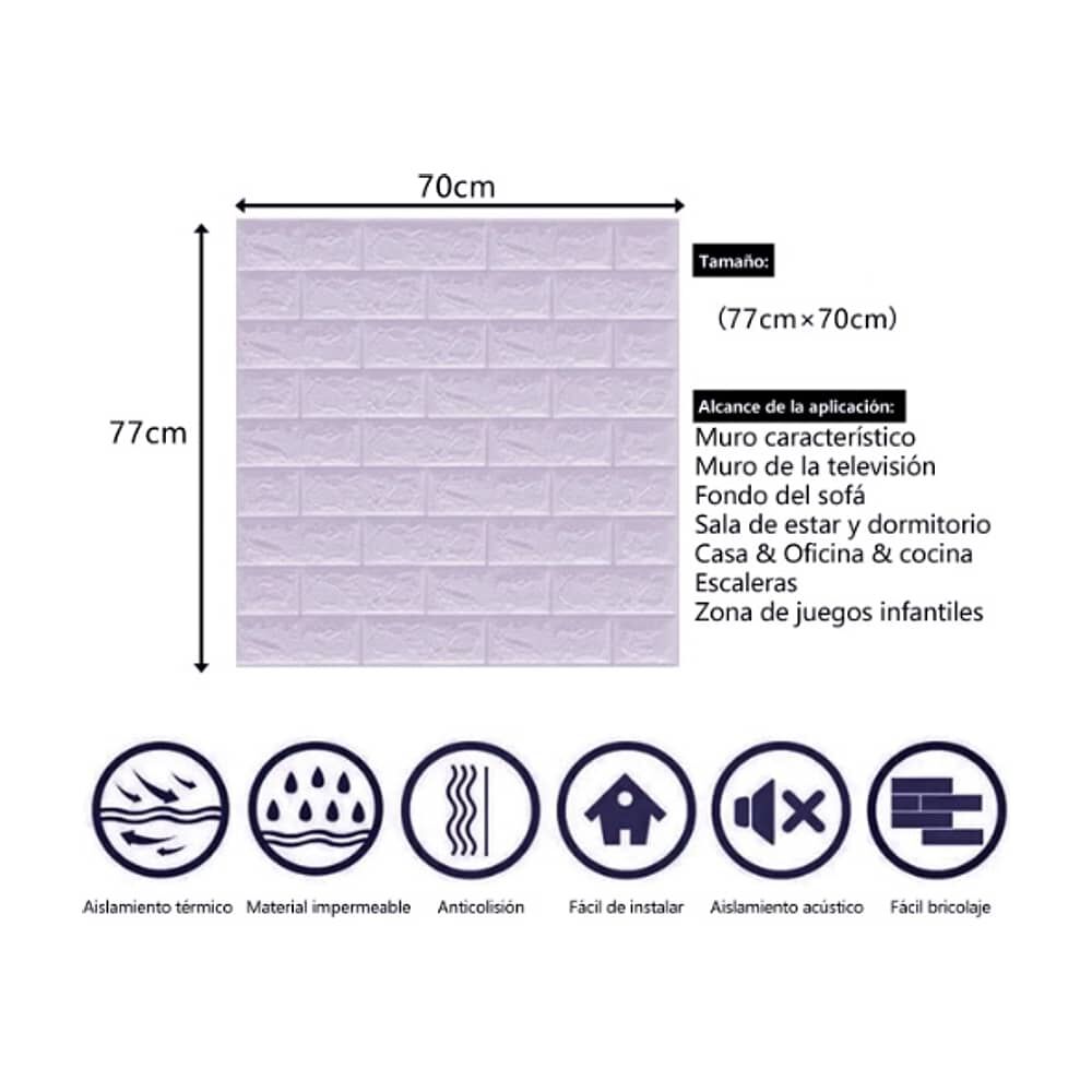 Pack 10 Lamina Papel Mural Autoadhesivo 3d Ladrillo Morado image number 4.0