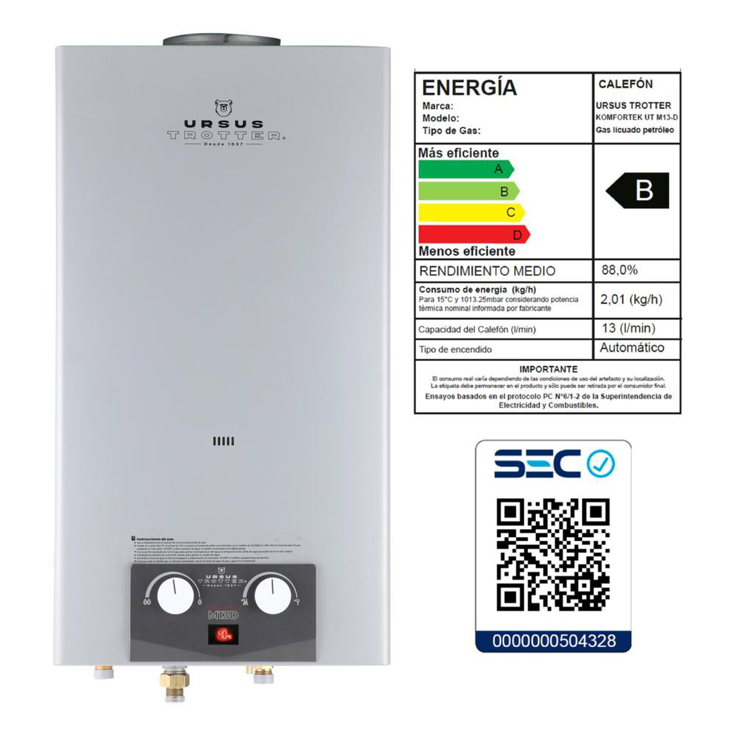 Calefont Ursus Trotter Komfortek UT M13-D GL / Tiro Natural / Gas Licuado  / 13 Litros image number 4.0