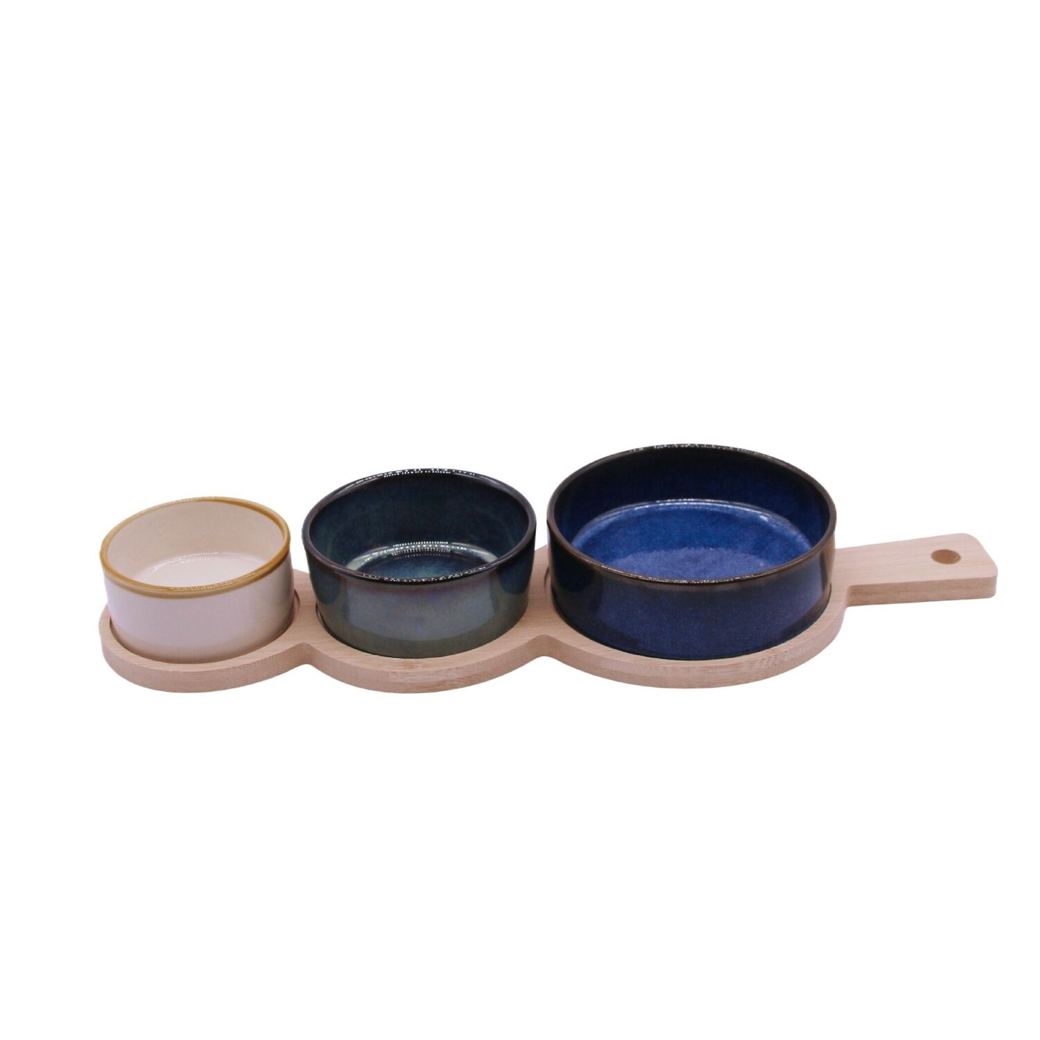 Set 3 Bowls Ceramica En 3 Tamanos Con Bandeja Bamboo Con Asa 35 Cm image number 0.0