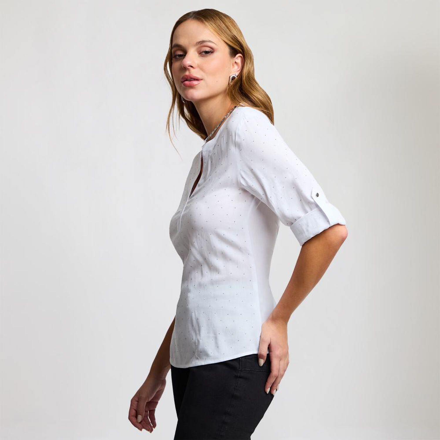 Blusa Aplicaci&oacute;n Strass Manga Larga Cuello V Mujer Kimera image number 2.0