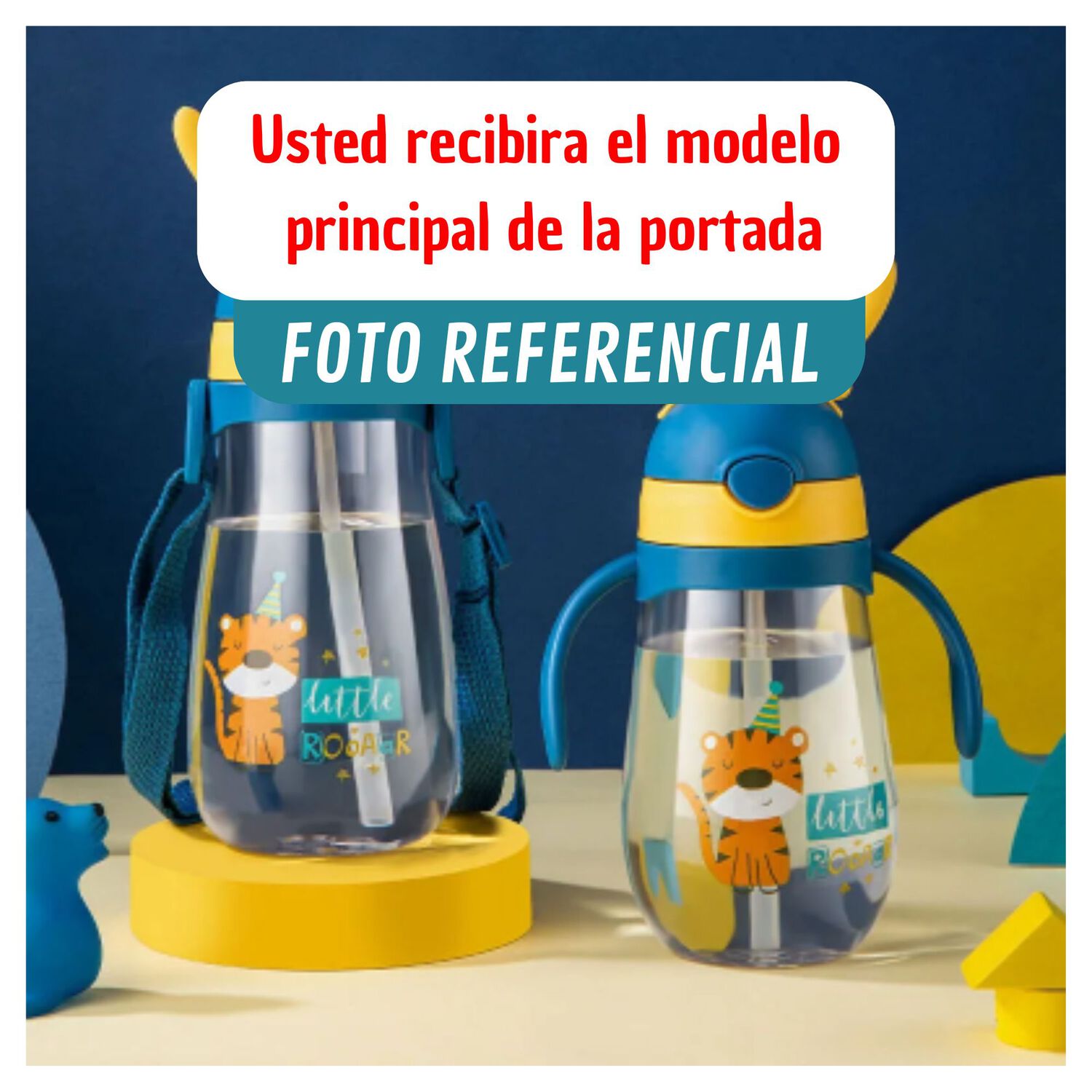 Botella Pl&aacute;stica 480 Ml Con Bombilla Y Orejitas Kawai Sin Bpa Ni&ntilde;os Dinosaur With Handles image number 4.0