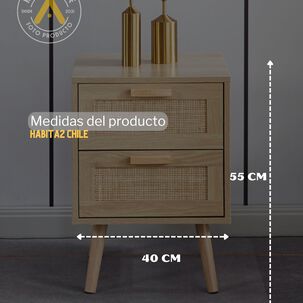 Velador Dormitorio Madera Wood Rattan Claros