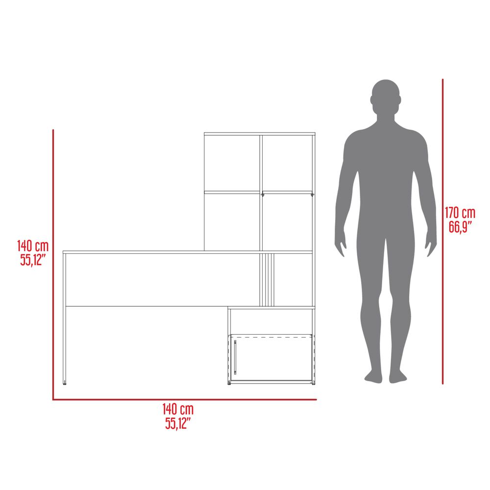 Escritorio Con Biblioteca Incorporada 1 Puerta 140 Cm Blanco Y Café Claro image number 7.0