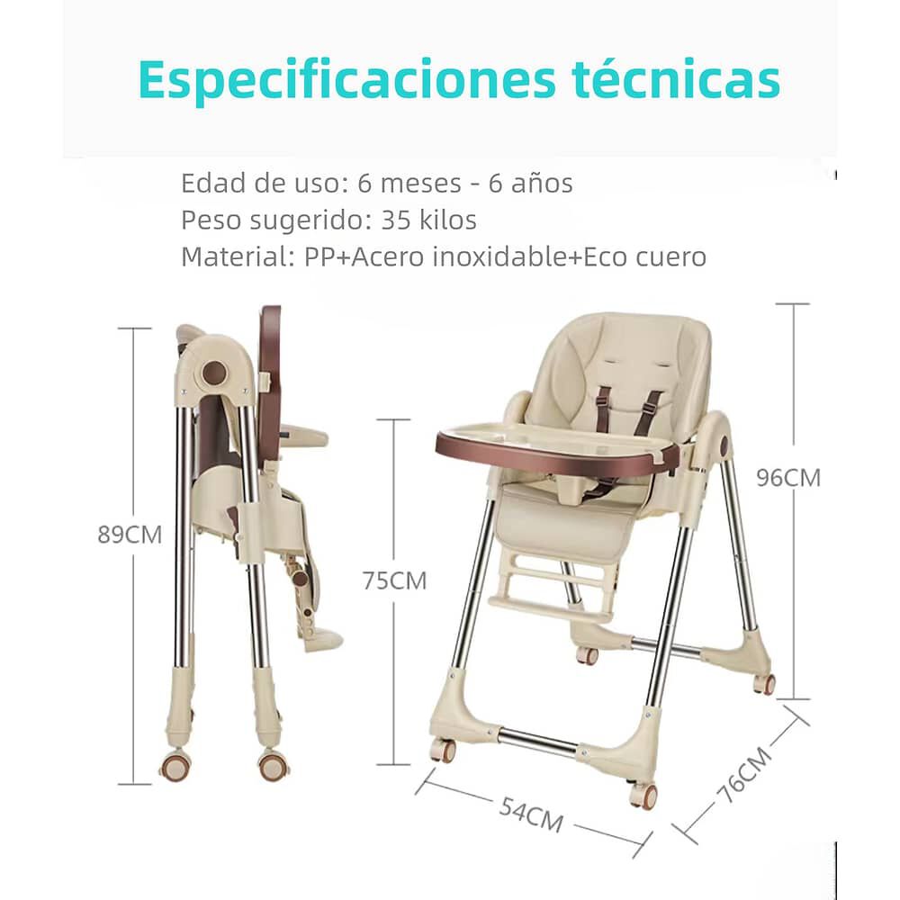 Silla De Comer Multiposiciones Plegable Dorada Lubabycas image number 3.0