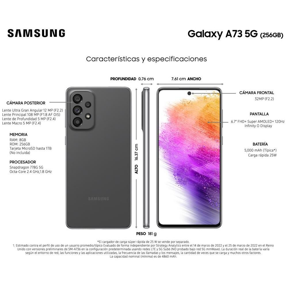 Smartphone Samsung Galaxy A73 5g Gray / 256 Gb / Liberado image number 3.0
