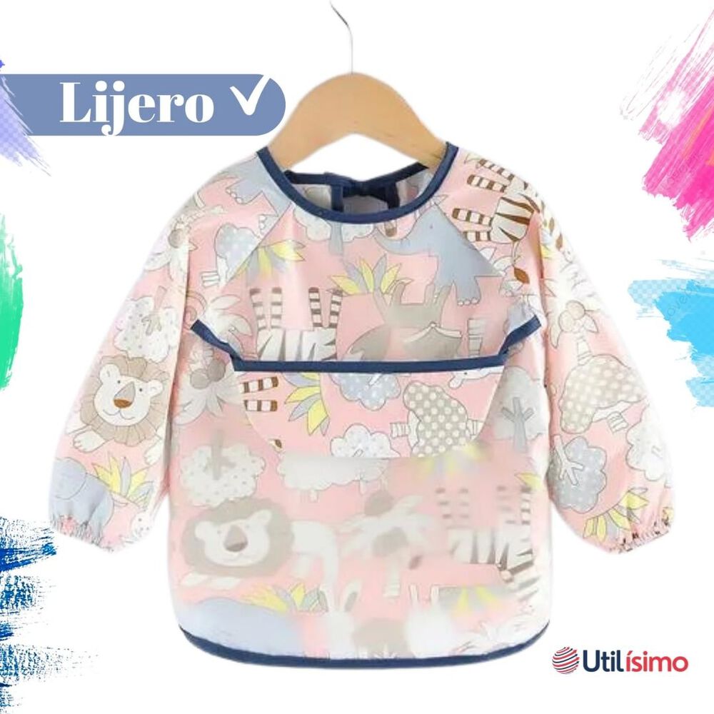 Pack 6 Baberos Delantal Impermeable Manga Larga Bebe Y Niña image number 4.0