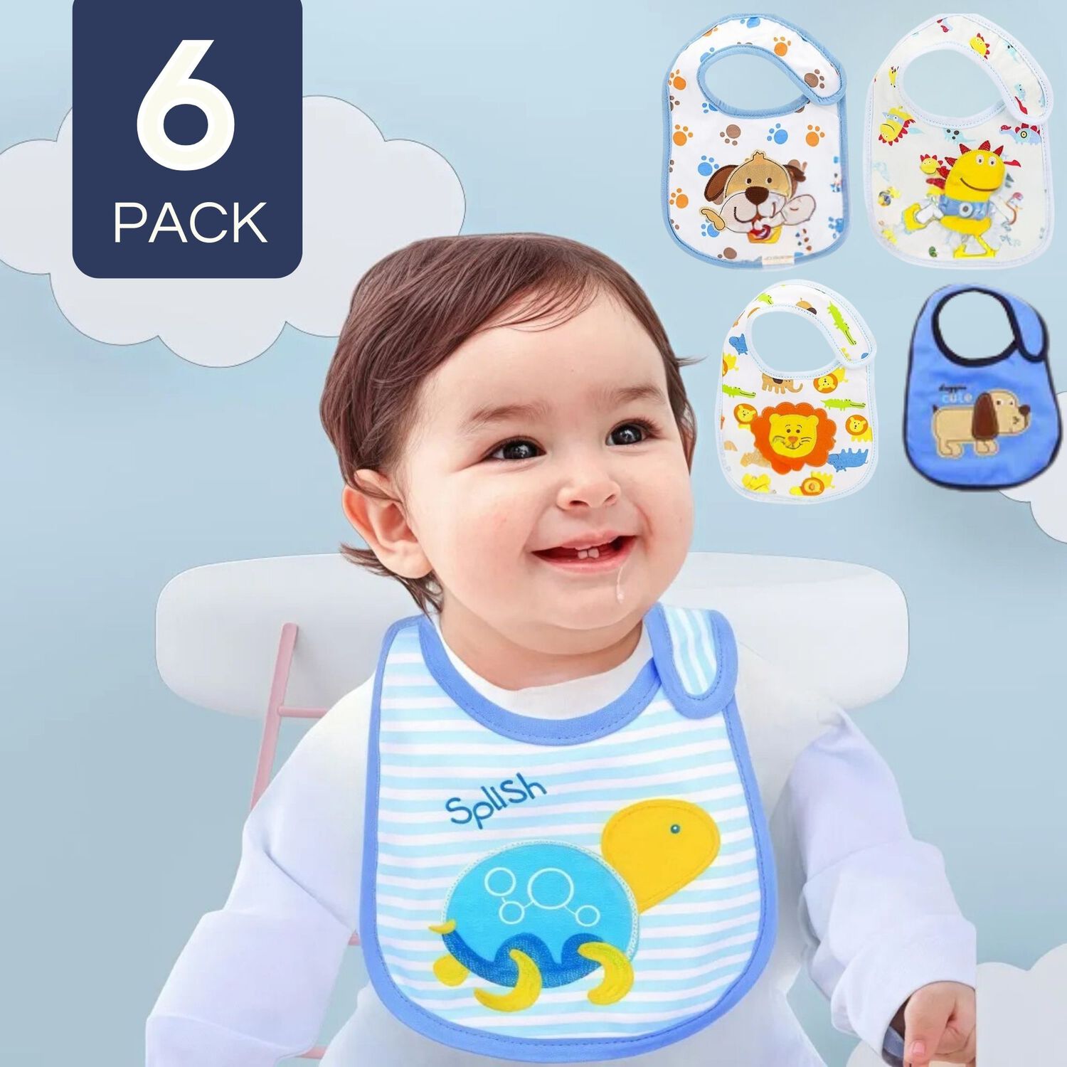 Pack 6 Baberos Impermeables Regulables Para Beb&eacute;s Jump Kids Ni&ntilde;os image number 0.0