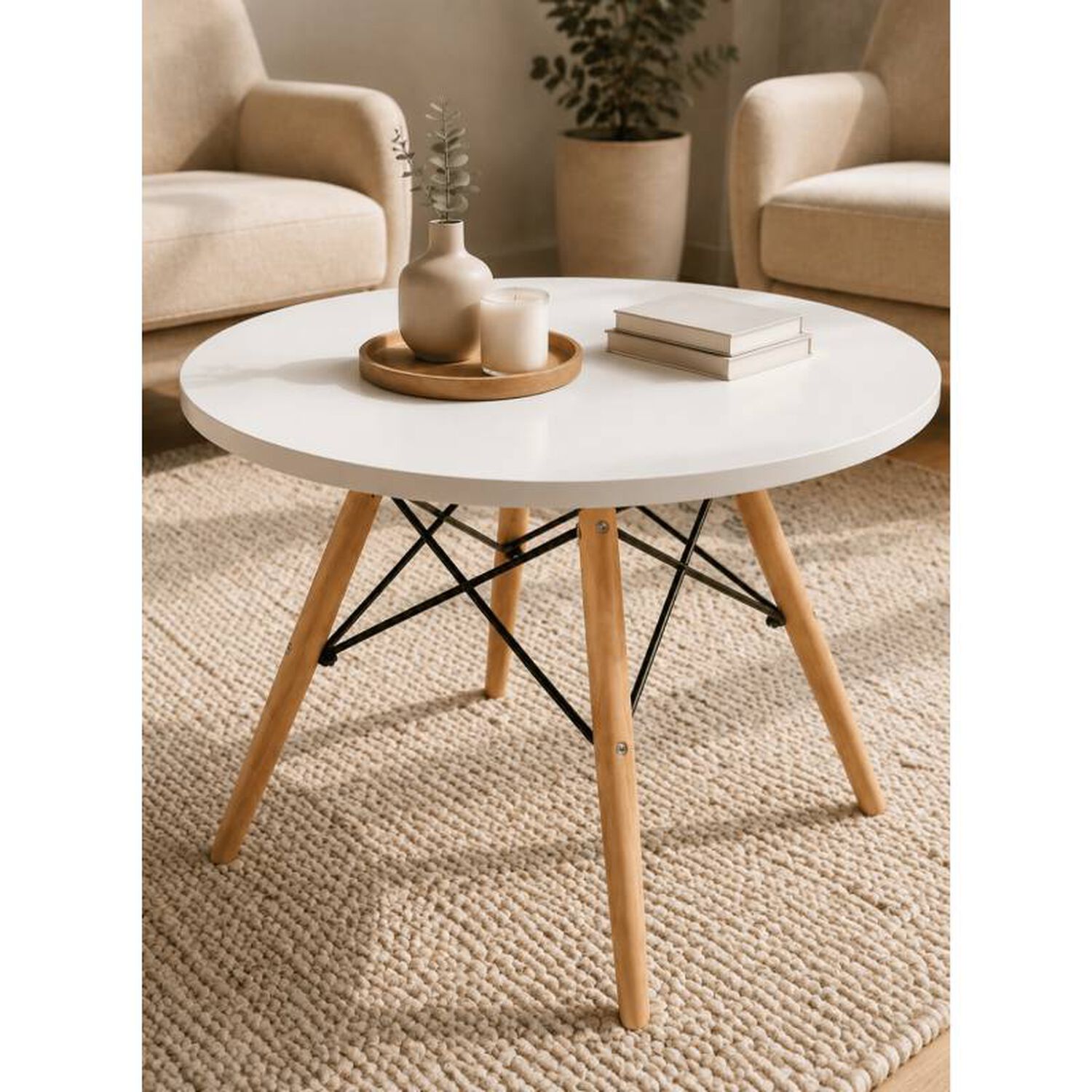 Mesa Infantil Eames Kids Redonda 60 Cm Blanca Patas De Madera image number 6.0
