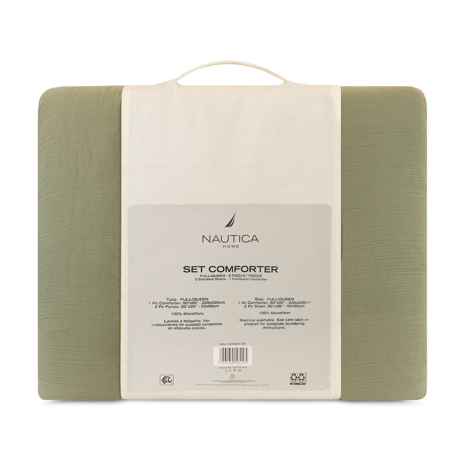 Cubrecama Queen Nautica Home Reversible Verde + Fundas image number 2.0