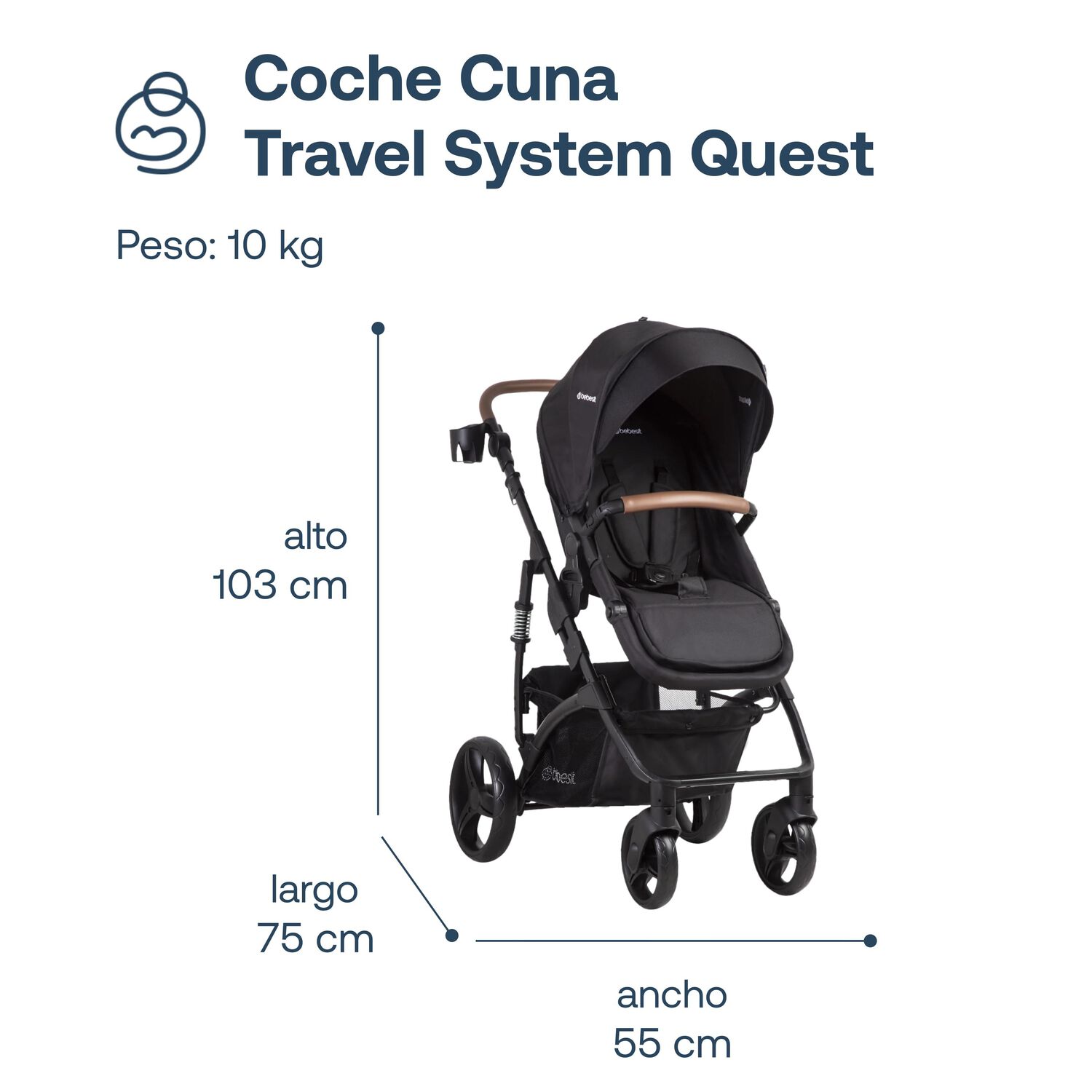 Coche Cuna Travel System Quest Lx Negro Bebesit image number 14.0
