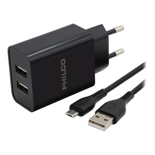 Cargador De Pared Philco 2.1 A Doble Usb C/cable Micro R2107