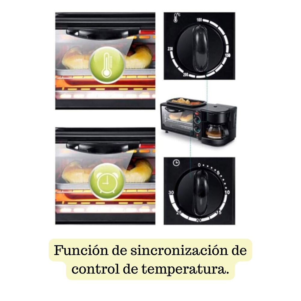 Maquina Desayuno Multifuncional 3 En 1 Horno Cafetera Sarten image number 6.0