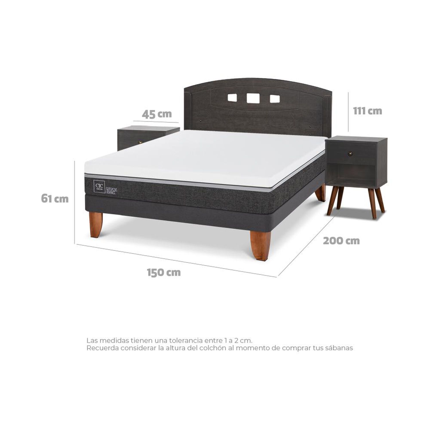 Cama Europea Cic Ortopedic Advance / 2 Plazas / Base Normal + Set De Maderas image number 3.0
