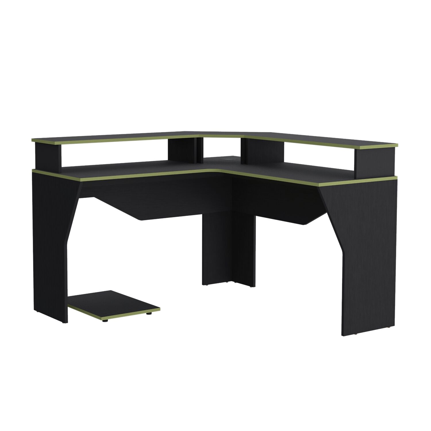 Escritorio Gamer En L Fm-046o - Negro Y Canto Verde image number 0.0