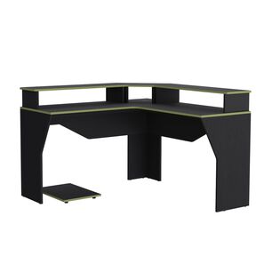 Escritorio Gamer En L Fm-046o - Negro Y Canto Verde
