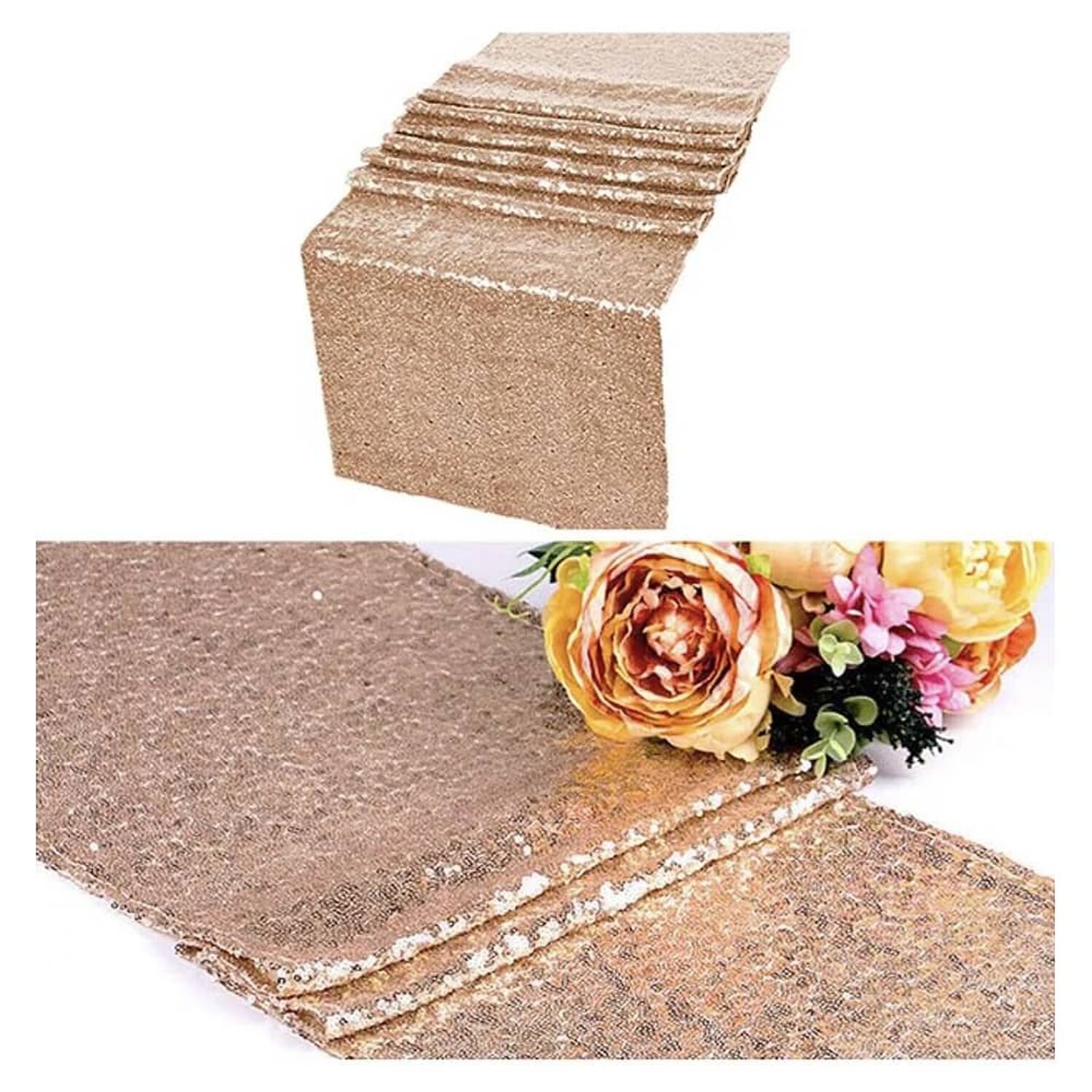 Mantel De Bandera De Mesa Cuadrada De Lentejuelas 275 &times; 30cm Oro Rosa image number 0.0
