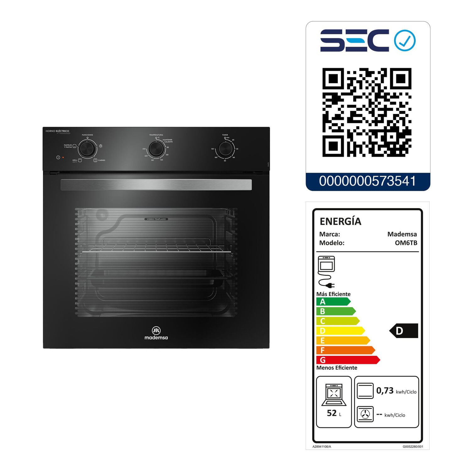Horno Empotrable El&eacute;ctrico 59l Temporizador Y Limpia F&aacute;cil Om6tb image number 11.0