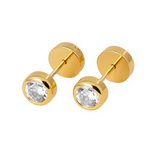 Aros Abridores Punto De Luz 4 Mm Oro 18k Con Circ&oacute;n Y Tope A Presi&oacute;n
