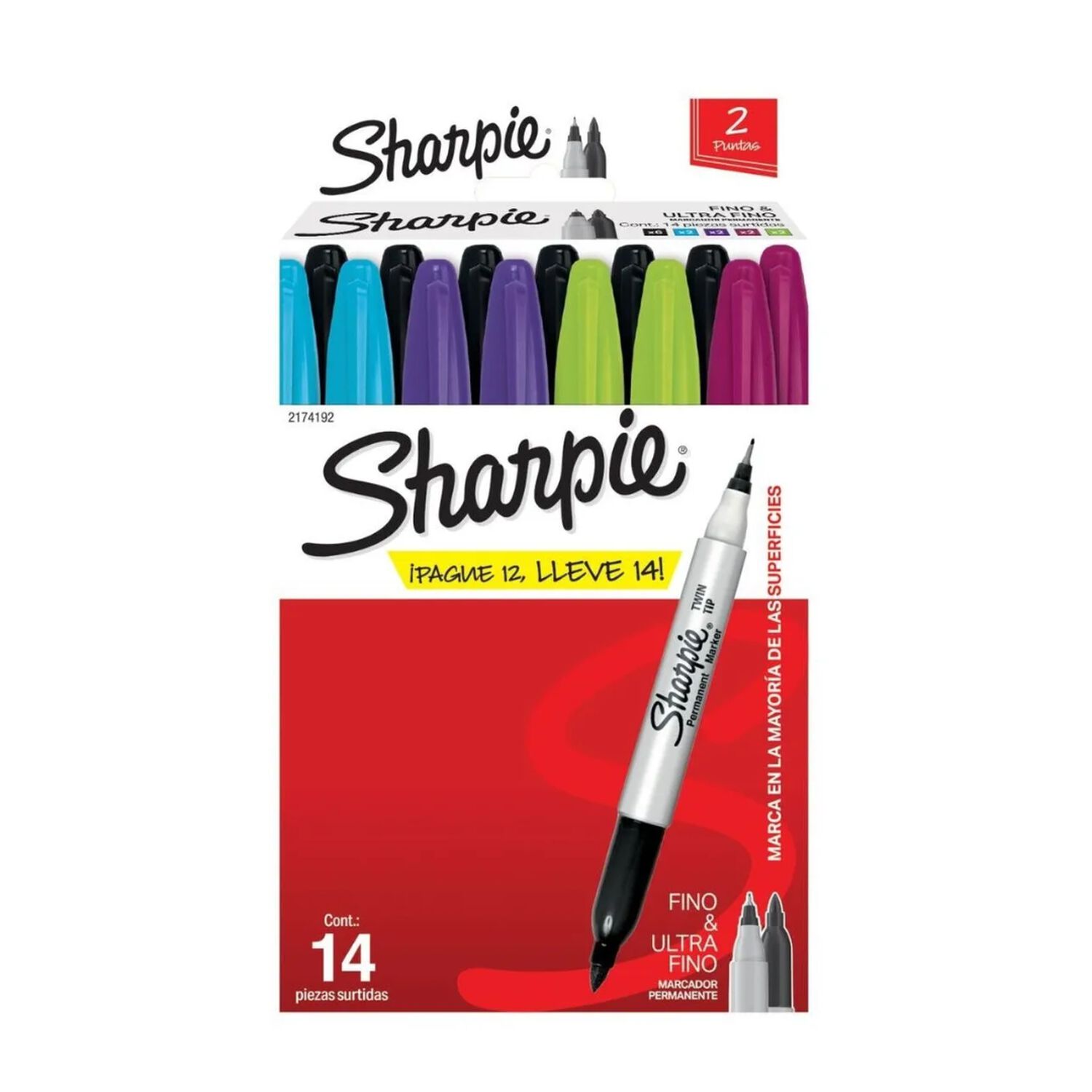 Sharpie Marcador Doble Punta Fina-ultrafina Surtido Set 12+2 image number 0.0