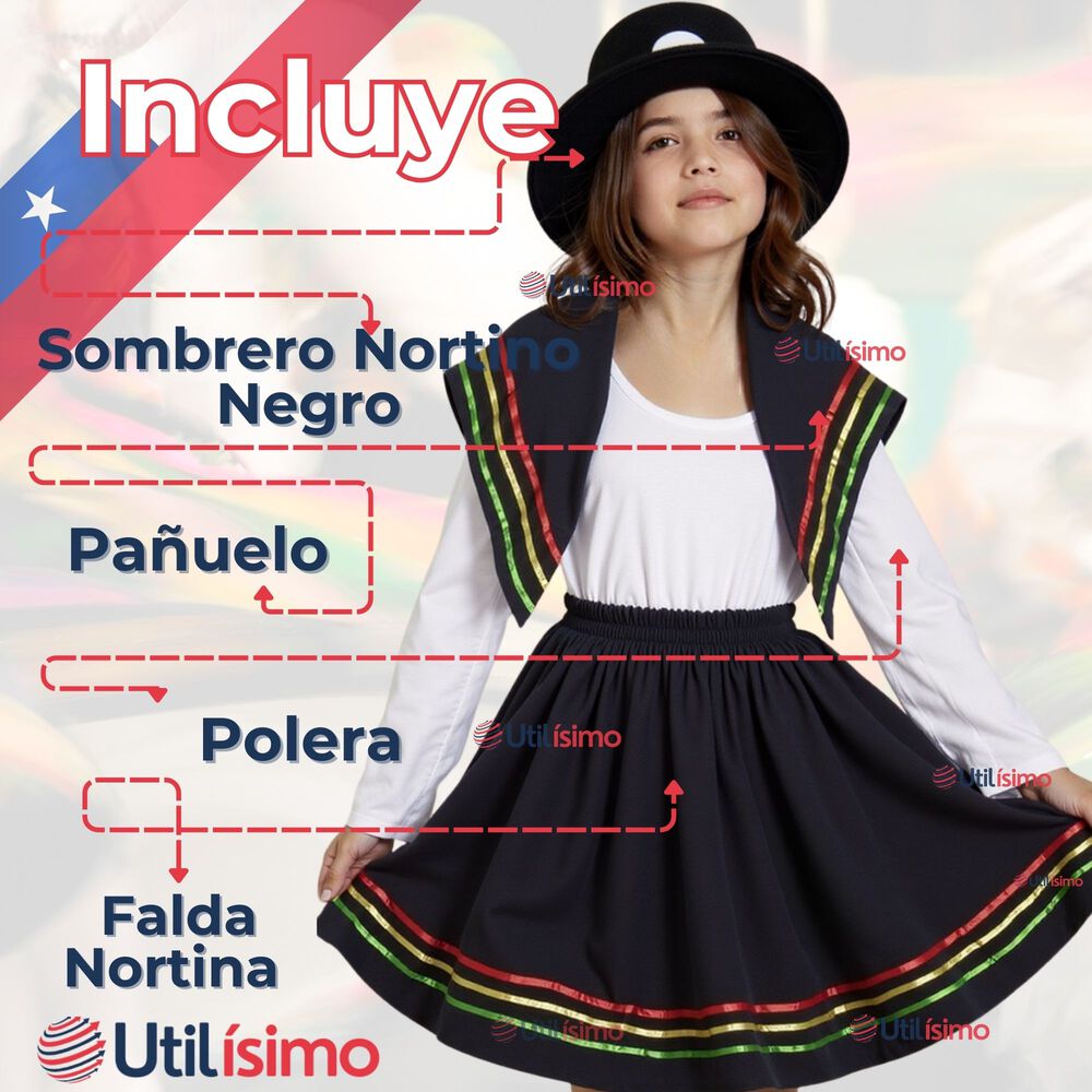 Pack 3 Traje Nortino Con Polera Fiestas Patrias Baile Nortino Negro image number 3.0