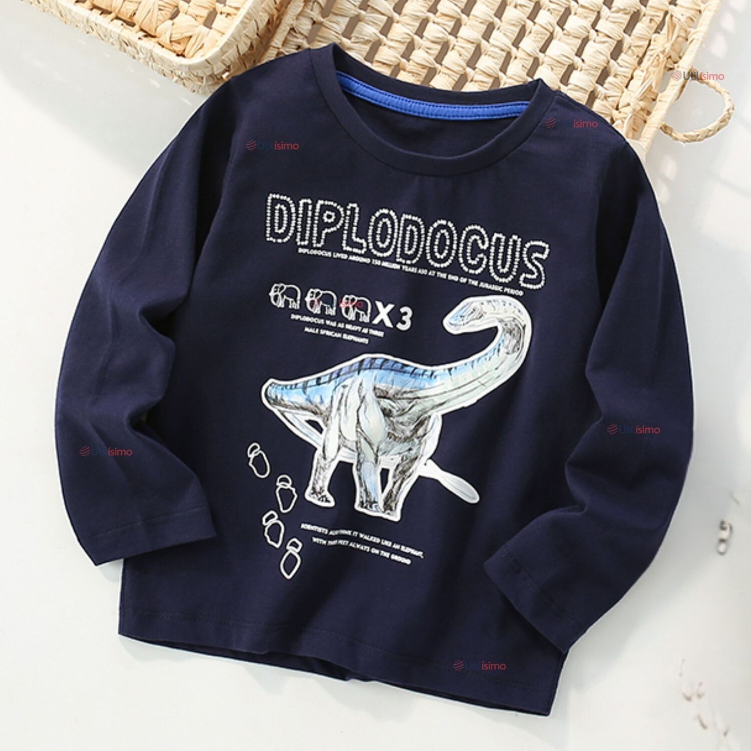 Polera Manga Larga Ni&ntilde;o 100% Algod&oacute;n Dinosaurio Azul Camiseta image number 0.0