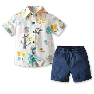 Conjunto De Vestir Ni&ntilde;o Camisa Con Estampado Y Pantal&oacute;n Corto 9 Meses A 4 A&ntilde;os Animal Cartoon