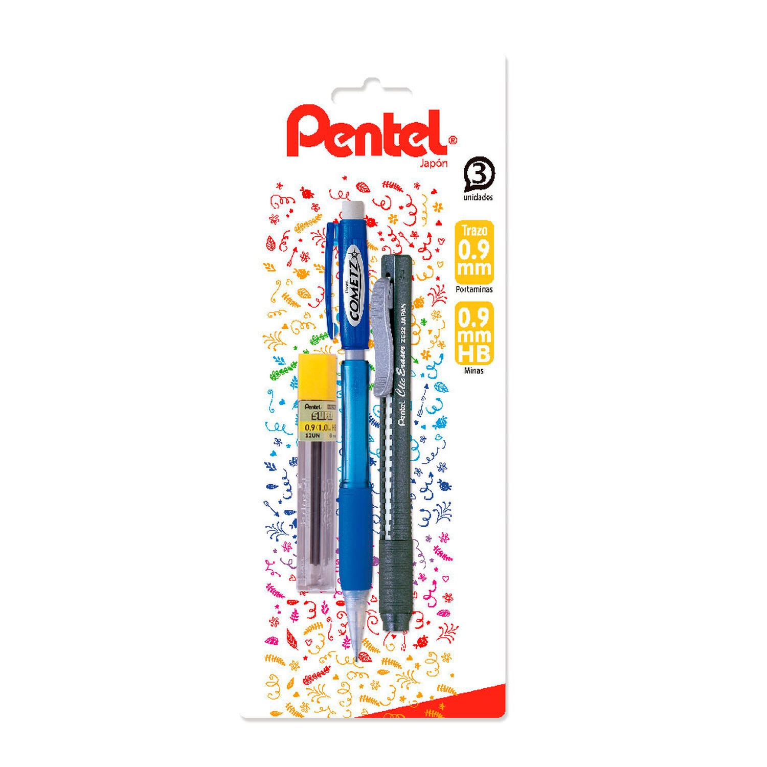 Set Portaminas Cometz 0.9mm + Minas + Portagoma Pentel image number 0.0