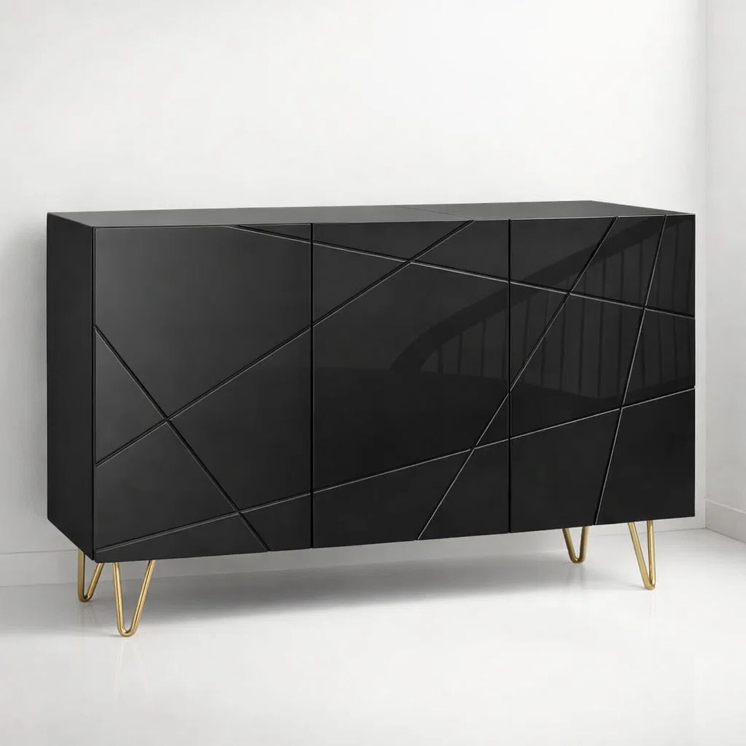 Buffet Moderno Luxline Negro Con Patas Doradas image number 0.0