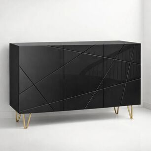 Buffet Moderno Luxline Negro Con Patas Doradas