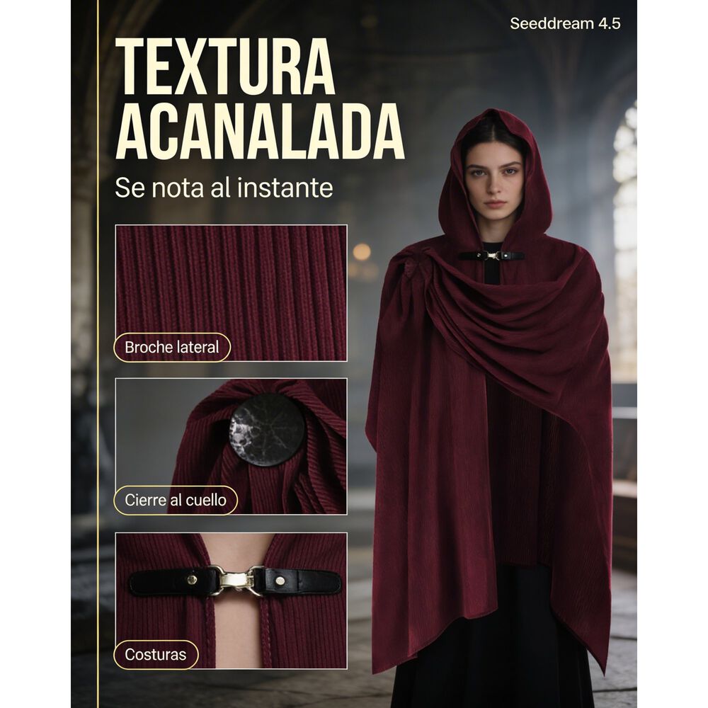 Disfraz Tunica Capa Con Capucha Medieval Con Broche Para Cosplay Halloween Y Teatro Unisex image number 10.0