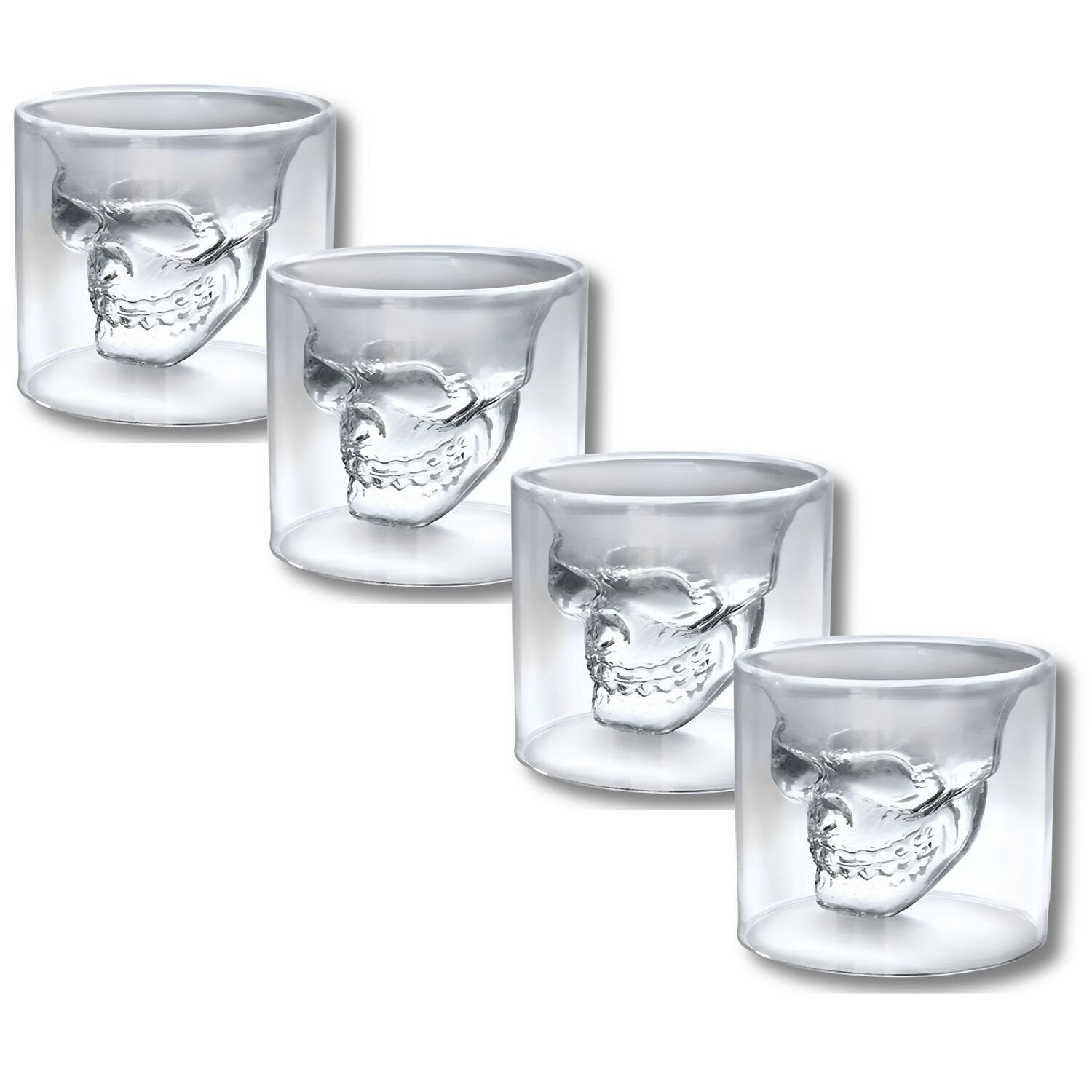 Pack De 4 Vasos Para Whiskey Calavera Maya 75ml Doble Fondo image number 0.0
