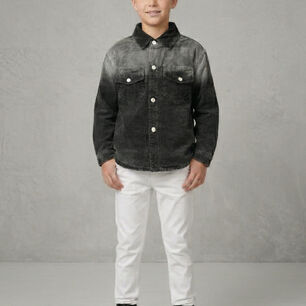 Camisa Denim Ni&ntilde;o Negra Manga Larga Casual