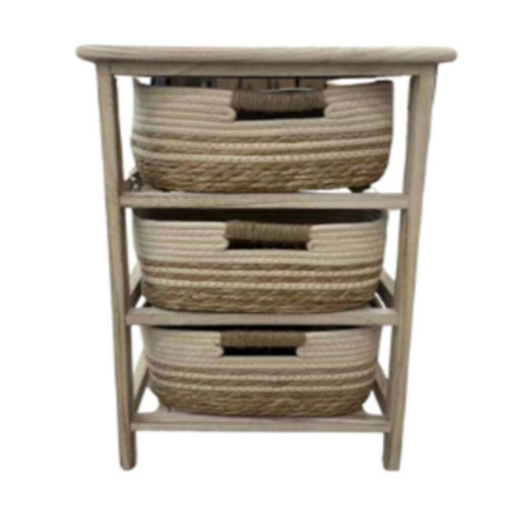 Mueble Organizador Rústico De Madera Con 3 Cestas Tejidas image number 0.0