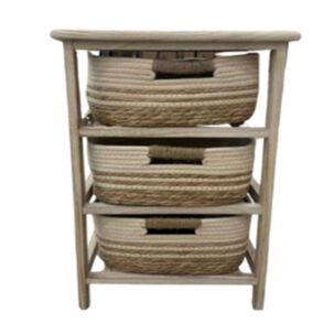 Mueble Organizador Rústico De Madera Con 3 Cestas Tejidas