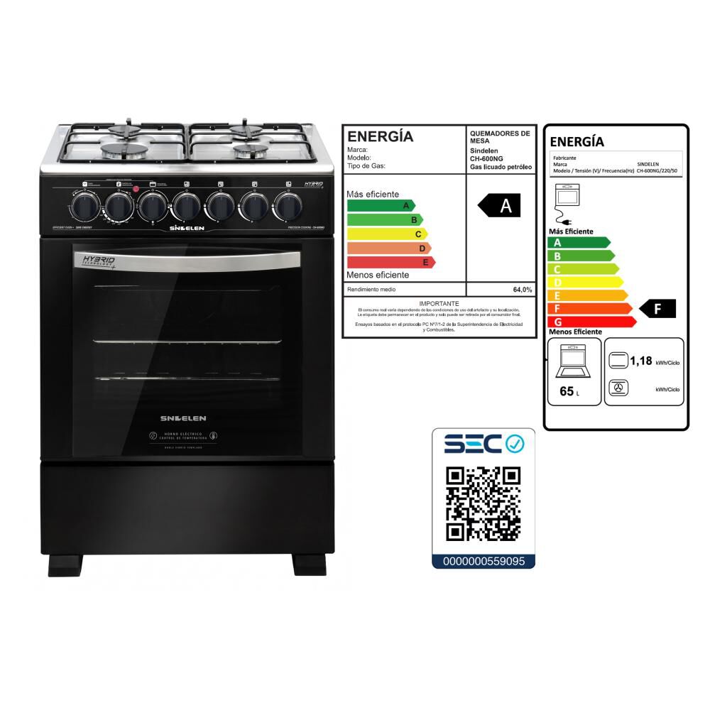 Cocina A Gas Sindelen Ch-600ng 4 Quemadores image number 6.0