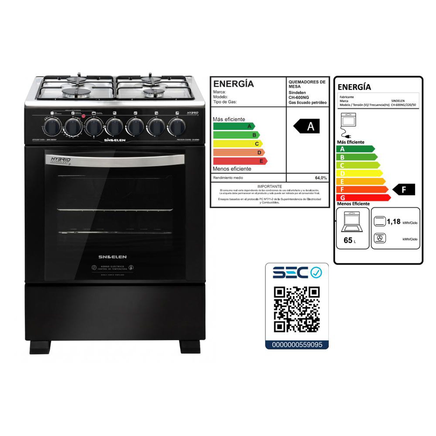 Cocina A Gas Sindelen Ch-600ng 4 Quemadores image number 6.0