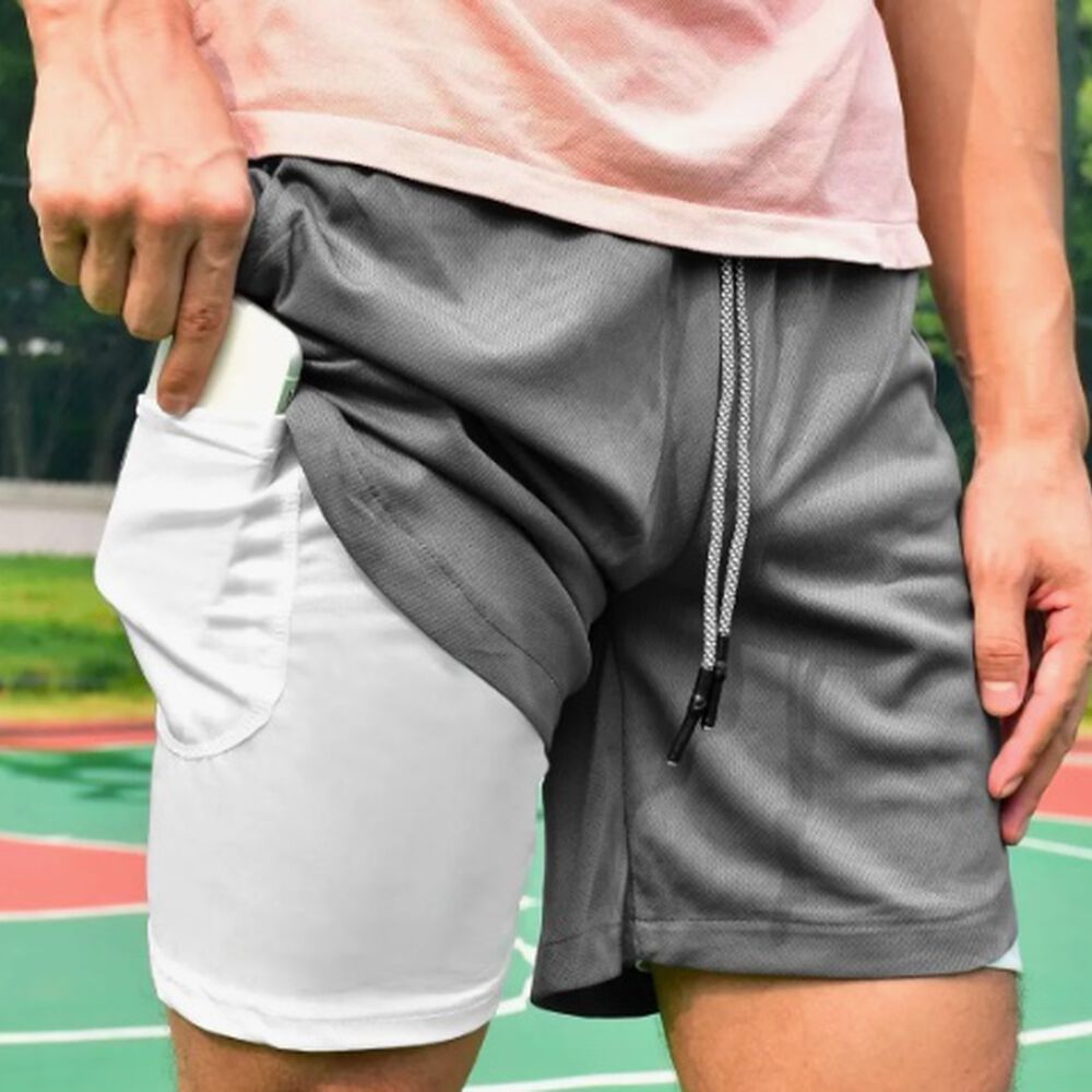 Short Gimnasio Con Licra Deportiva 2 En 1 Hombre Correr Gris Xl image number 1.0