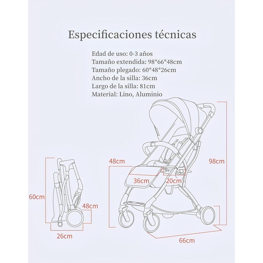 Coche De Paseo &Uacute;ltra Compacto Con Accesorios Azul Lubabycas image number 7.0