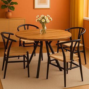 Mesa Redonda Beni Contemporáneo Con Madera Olmo Y Patas Metalicas