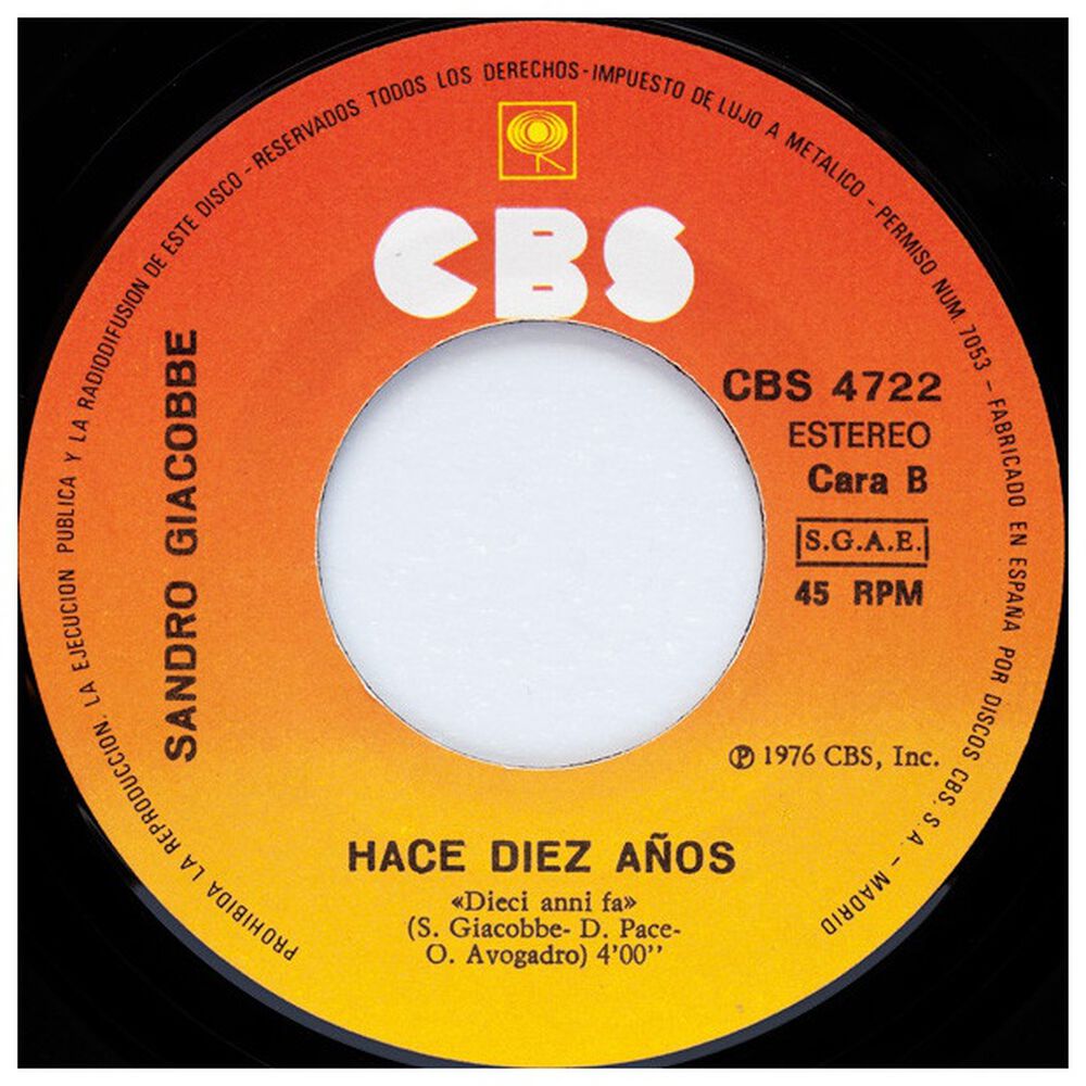 Sandro Giacobbe - Amor No Te Vayas(en Español) | 7" Single Vinilo Usado image number 3.0