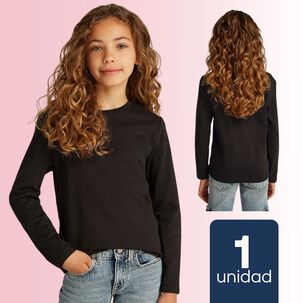 Camiseta Algodón Manga Larga Polera Niña Primera Capa Negra