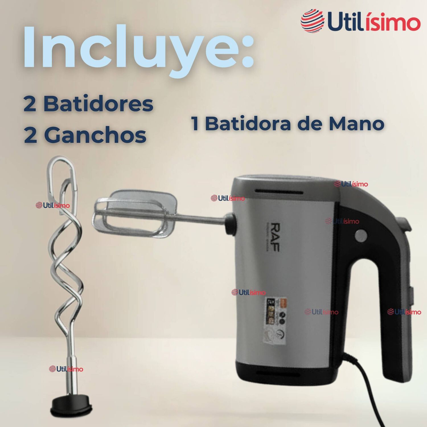 Batidora Electrica 5 Velocidades De Mano Raf Acero Inoxidable Mutifuncional image number 1.0