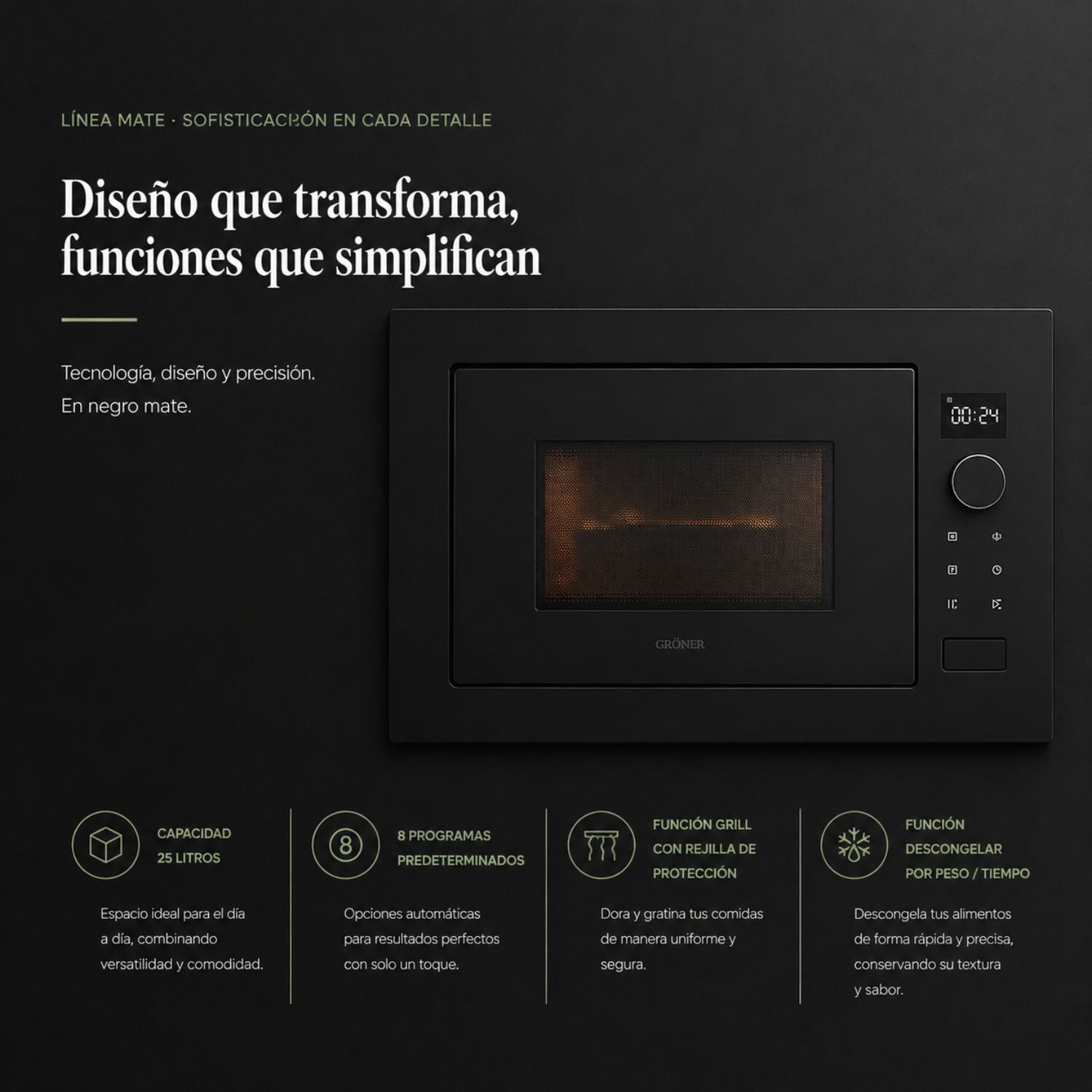 Horno Microondas Empotrable Gr&ouml;ner Black Matte Grill 25l image number 3.0