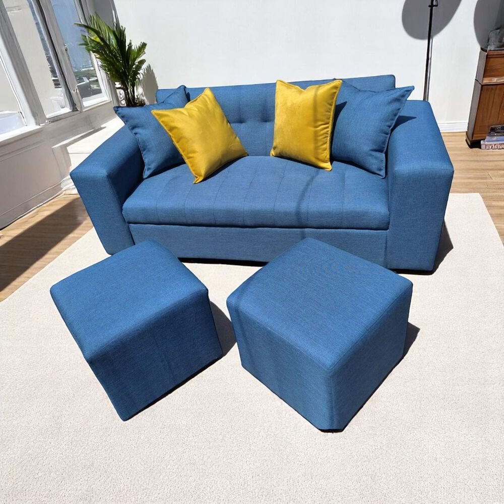 Sofa Dos Cuerpos Lino Azul Mas Pouf image number 0.0