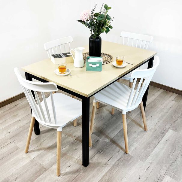 Juego De Comedor New York + 4 Sillas Windsor Blancas