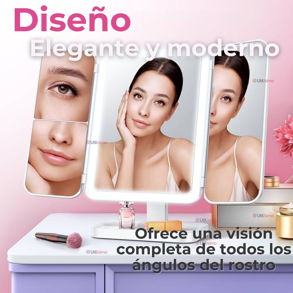 Espejo De Maquillaje Tri Plegable Con Luces Led Recargable image number 2.0
