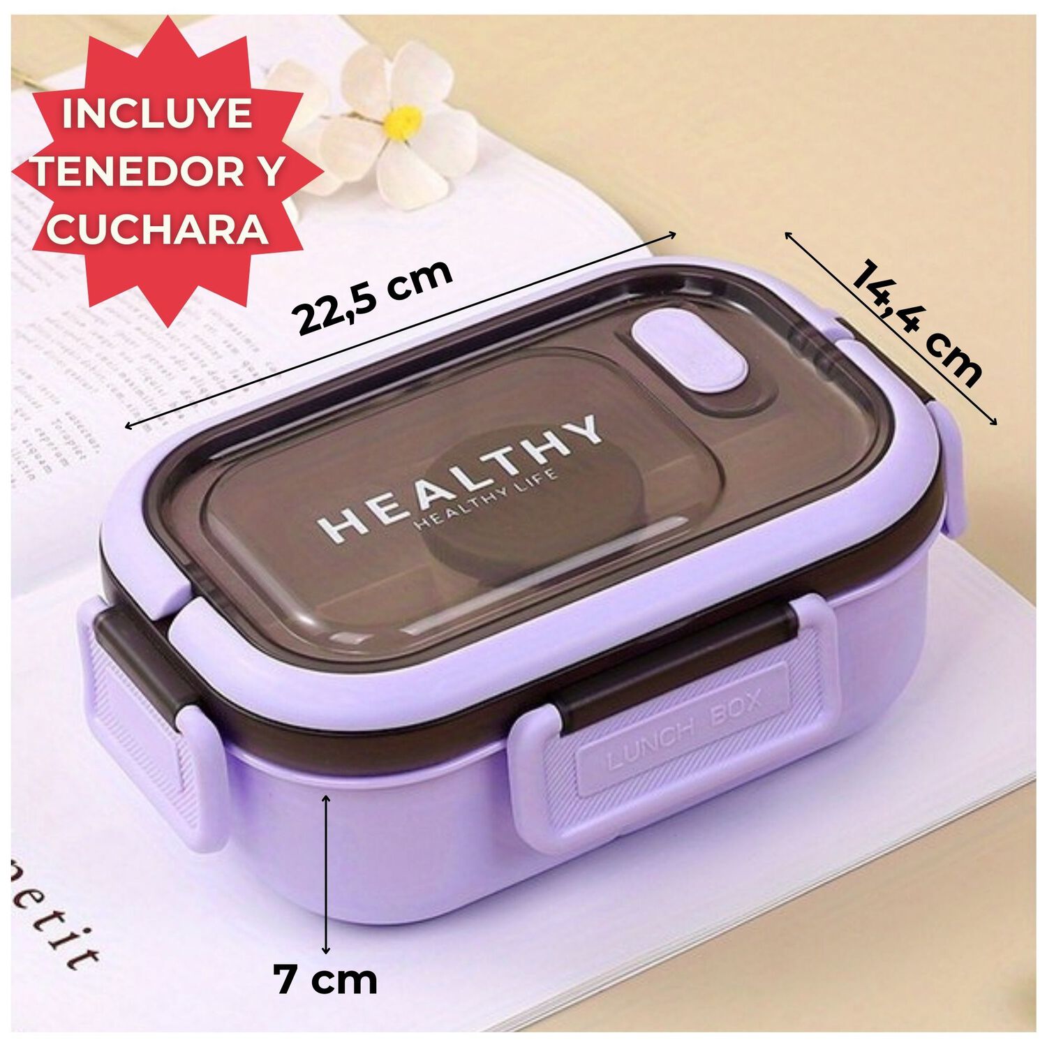 Fiambrera Bento Box Contenedor 1200 Ml + Salsera T&aacute;per Pl&aacute;stico Purple image number 1.0