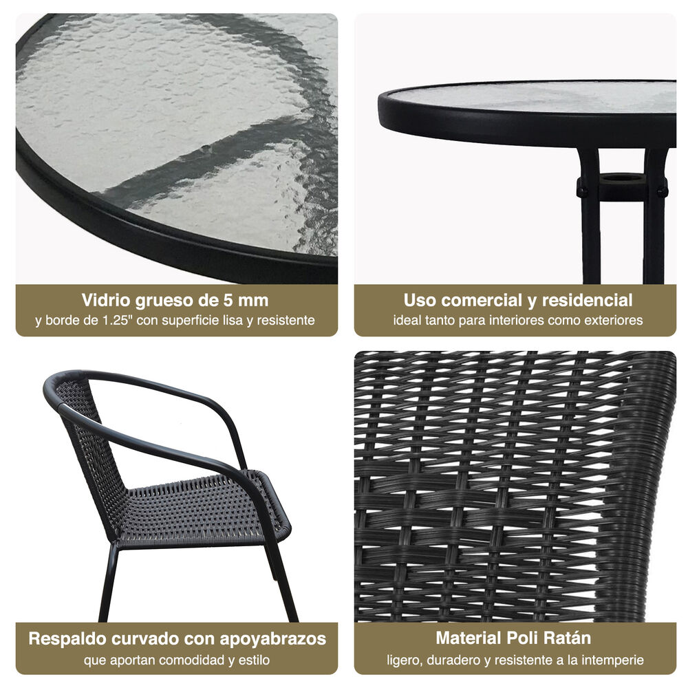 Set Terraza Maceio 4 Sillas + Mesa Vidrio 80x70 Cm Negro image number 6.0